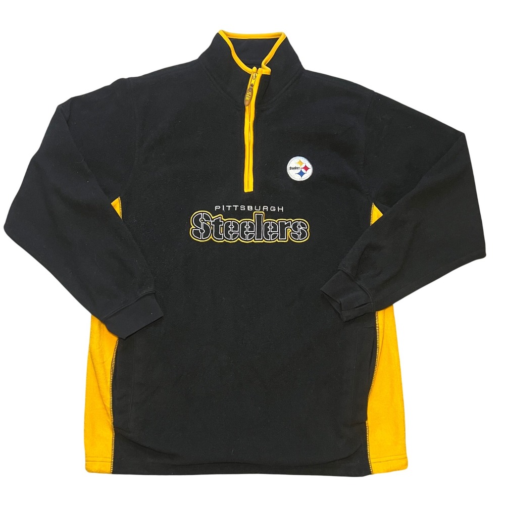 VTG Pittsburgh Steelers NFL Fleece Quarter Zip Pullover Sweatshirt‎ Mens M Black